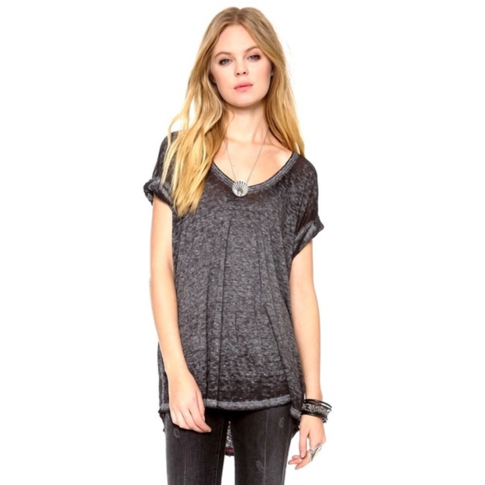 Free People Beach Black Keep Me V Neck Burnout Tee